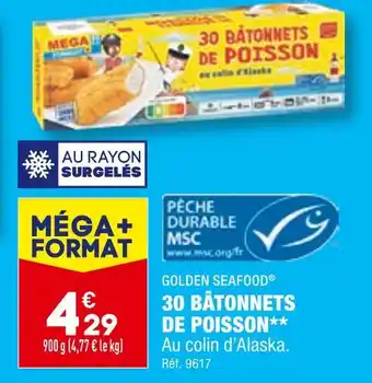 ALDI GOLDEN SEAFOOD 30 BÂTONNETS DE POISSON offre