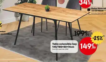 Maxi Bazar Table extensible Icey 140/180x80x76cm offre