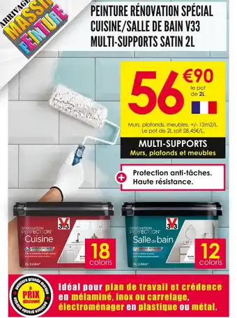 Décor Discount V33 PEINTURE RÉNOVATION SPÉCIAL CUISINE/SALLE DE BAIN V33 MULTI-SUPPORTS SATIN 2L offre