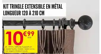 Décor Discount KIT TRINGLE EXTENSIBLE EN MÉTAL LONGUEUR 120 À 210 CM offre