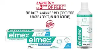 ELMEX 2 ACHETÉS = LE 3ÈME OFFERT SUR TOUTE LA GAMME ELMEX (DENTIFRICE, BROSSE A DENTS, BAIN DE BOUCHE)