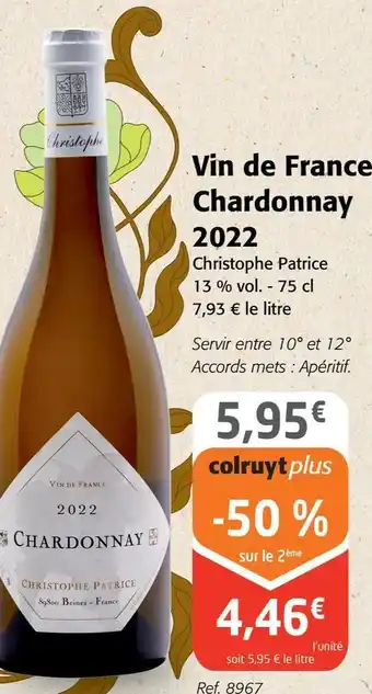 Colruyt Christophe patrice - vin de france chardonnay 2022 offre