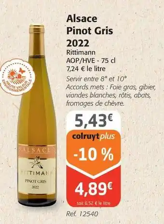 Colruyt Rittimann - alsace pinot gris 2022 offre