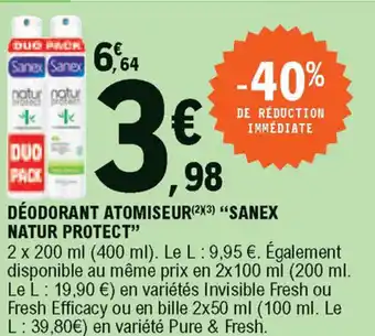 E.Leclerc Déodorant Atomiseur Sanex Natur Protect offre