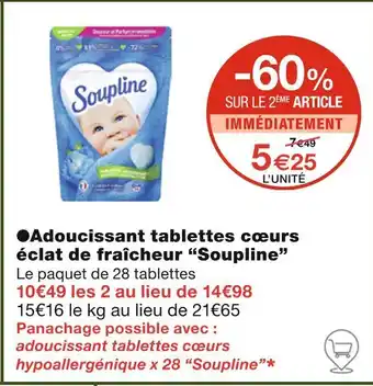 Monoprix Soupline Adoucissant tablettes cœurs éclat de fraîcheur offre