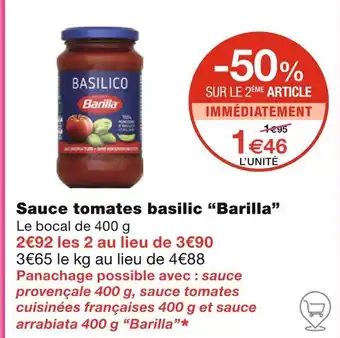Monoprix Barilla Sauce tomates basilic offre