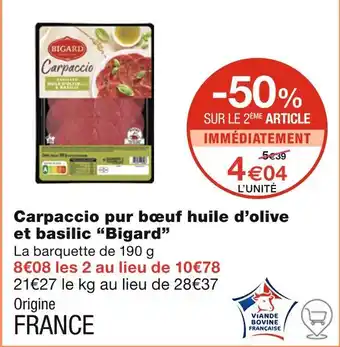 Monoprix Bigard Carpaccio pur bœuf huile d’olive et basilic offre