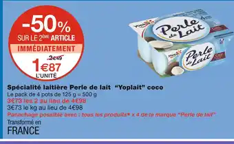 Monoprix Yoplait Spécialité laitière Perle de lait coco offre