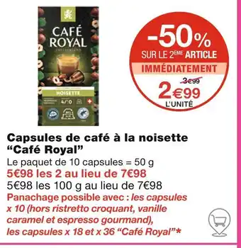 Monoprix Café Royal Capsules de café à la noisette offre