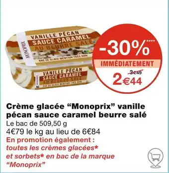 Monoprix Crème glacée vanille pécan sauce caramel beurre salé
