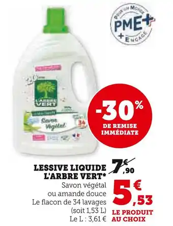 Super U L'ARBRE VERT LESSIVE LIQUIDE offre