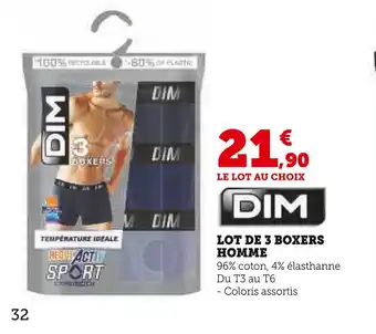 Hyper U DIM LOT DE 3 BOXERS HOMME offre