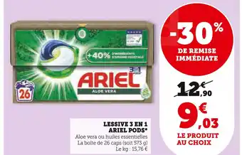 Super U ARIEL LESSIVE 3 EN 1 PODS offre