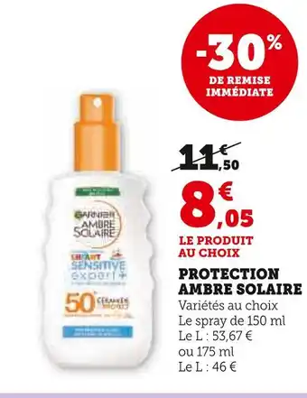 Super U Garnier ambre solaire PROTECTION AMBRE SOLAIRE offre