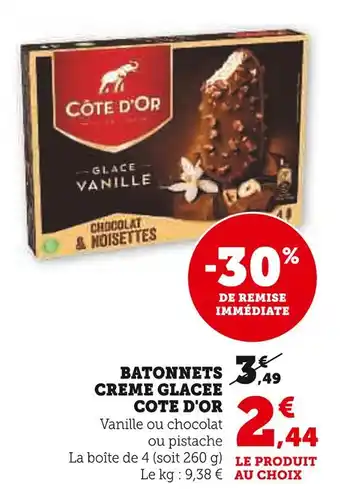U Express COTE D'OR BATONNETS CREME GLACEE offre