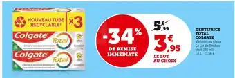 Super U COLGATE DENTIFRICE TOTAL offre