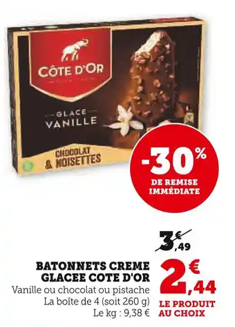 Hyper U COTE D'OR BATONNETS CREME GLACEE offre