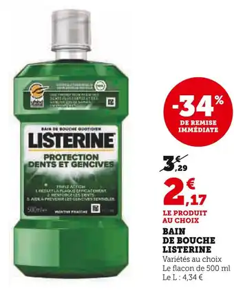 Super U LISTERINE BAIN DE BOUCHE offre