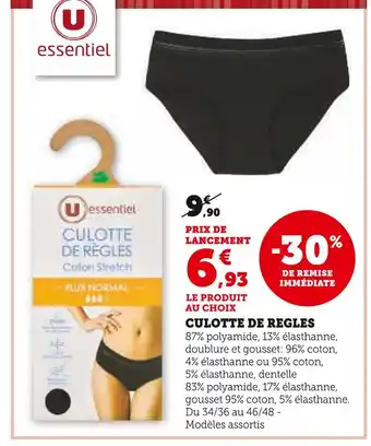 Hyper U U essentiel CULOTTE DE REGLES offre