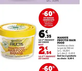 Hyper U GARNIER MASQUE FRUCTIS HAIR FOOD offre