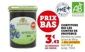 Hyper U LES COMTES DE PROVENCE CONFITURE BIO offre