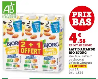 Hyper U BJORG LAIT D'AMANDE BIO offre
