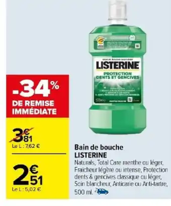 Carrefour Bain de bouche LISTERINE offre