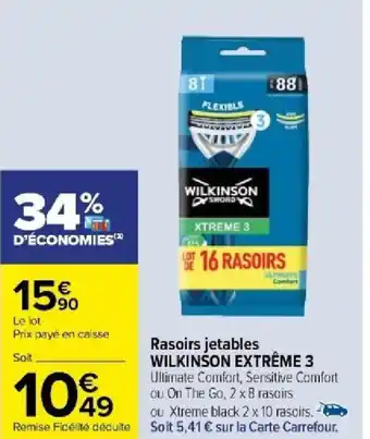 Carrefour Rasoirs jetables WILKINSON EXTRÊME offre