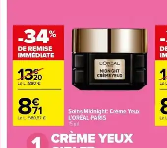 Carrefour Soins Midnight: Crème Yeux L'ORÉAL PARIS offre