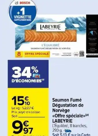 Carrefour Market Saumon Fumé Dégustation de Norvège <<Offre spéciale» LABEYRIE L'Équilibré, 8 tranches, 290 g. - offre