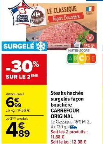 Carrefour Market Steaks hachés surgelés façon bouchère CARREFOUR ORIGINAL offre