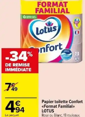 Carrefour Market Papier toilette Confort <Format Familial>> LOTUS offre