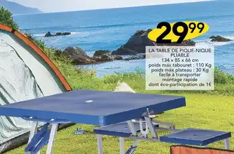 Stokomani LA TABLE DE PIQUE-NIQUE PLIABLE 134 x 85 x 66 cm offre