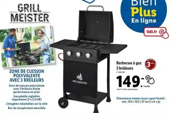 Lidl Grill meister - barbecue à gaz 3 brûleurs offre