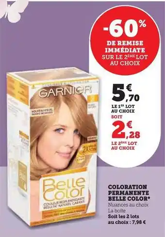 Hyper U Garnier - coloration permanente belle color offre