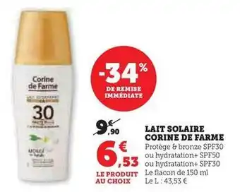 Hyper U Corine de farme - lait solaire offre