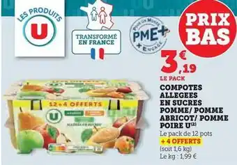 Hyper U U - compotes allegees en sucres pomme/pomme abricot/ pomme poire offre