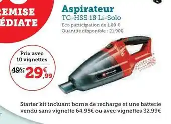 Hyper U Einhell - aspirateur tc-hss 18 li-solo offre