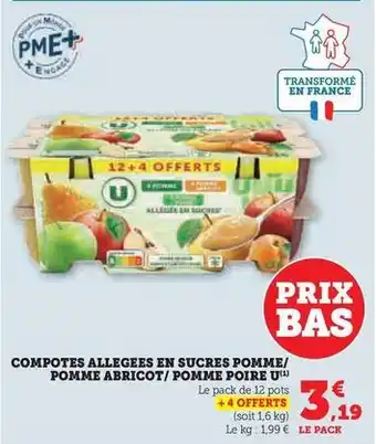 U Express U - compotes allegees en sucres pomme/ pomme abricot/ pomme poire offre