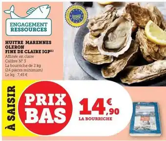 Hyper U Huitre marennes oleron - fine de claire igp offre