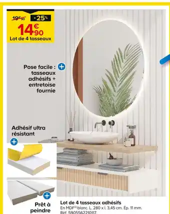 Castorama Lot de 4 tasseaux adhésifs offre