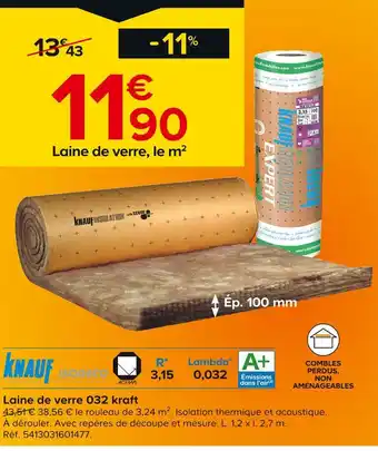 Castorama KNAUF Laine de verre 032 kraft offre