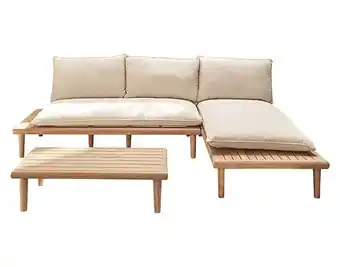 Bricorama Papeete - salon bas de jardin 4 places + table - bois d'acacia et coussins beiges - bois / beige offre
