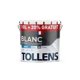 Castorama Peinture tollens ultra couvrant murs plafonds et boiseries mat blanc 10l+20% gratuit offre