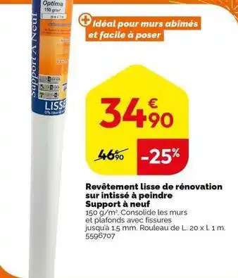 Weldom Revetement lisse de renovation sur intisse a peindre support a neuf offre