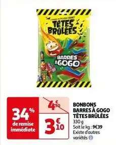 Auchan Têtes brûlées - bonbons barres à gogo offre