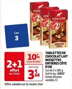 Auchan Côte d'or - tablettes de chocolat lait noisettes entières offre
