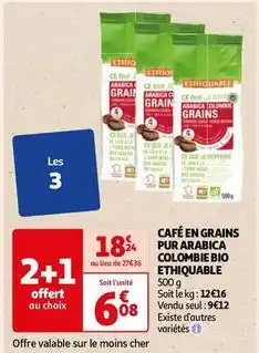 Auchan Ethiquable - café en grains pur arabica colombie bio offre