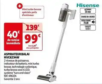 Auchan Hisense - aspirateur balai hvc6234w offre