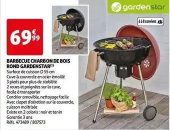 Auchan Gardenstar - barbecue charbon de bois rond offre